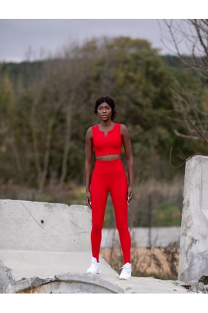 Zippered Sports Bra Red